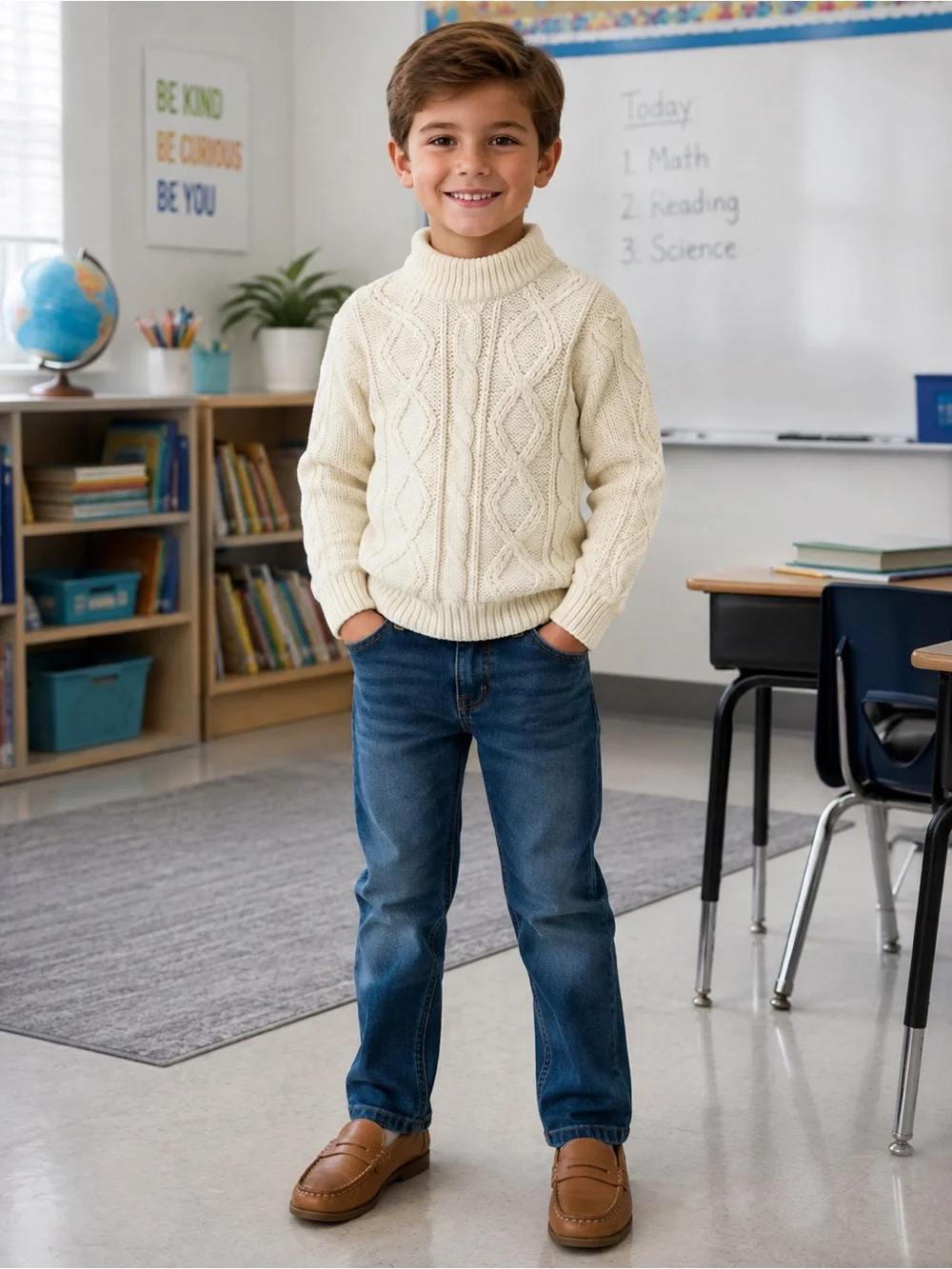 Kids Cream Cable Knit Sweater - Cozy Turtleneck Pullover